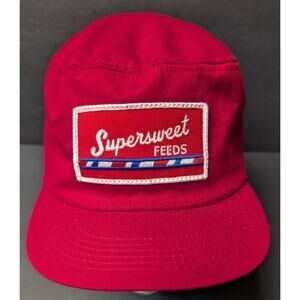 Vtg Supersweet Feeds Patch Farmer Trucker Hat ADULT SIZE MED/LG K-Brand USA Red